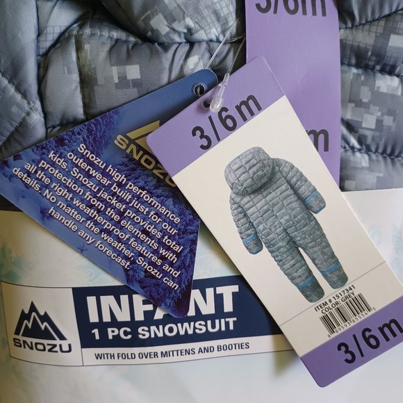 NWT Snozu Infant's Snowsuit Size 3/6M Grey Color Zipper Closure Outerwear Jacket - Picture 9 of 11